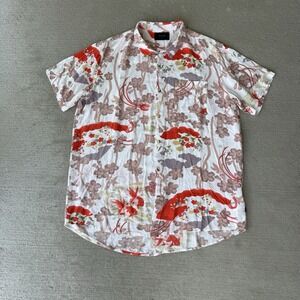 Rolla's Men's Short Sleeve Shirt Size M White Red Goldfish Floral Fan Print